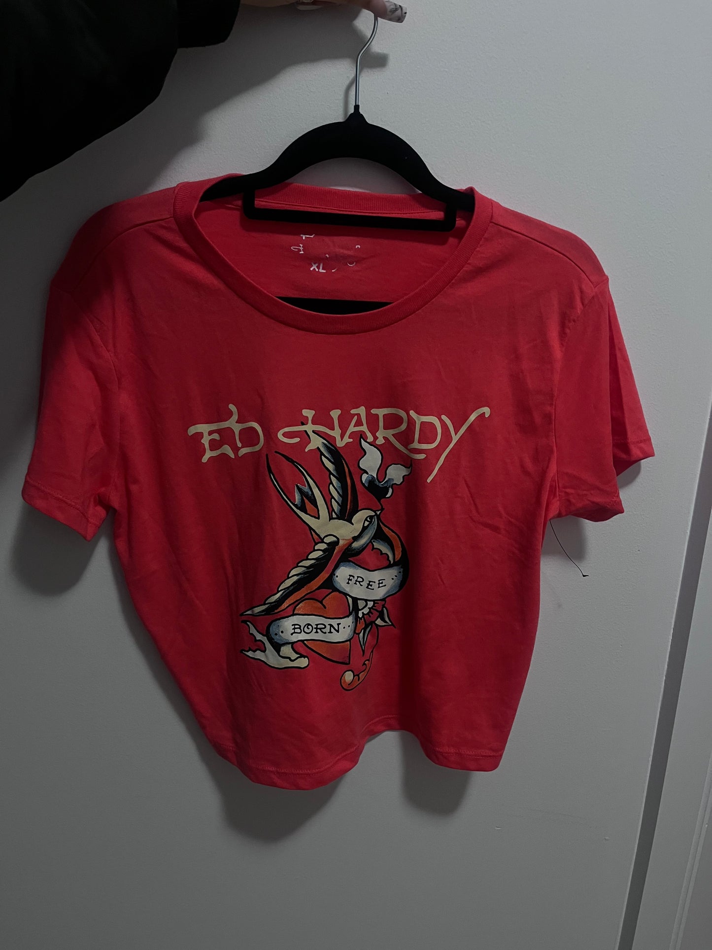 orange ed hardy croptop