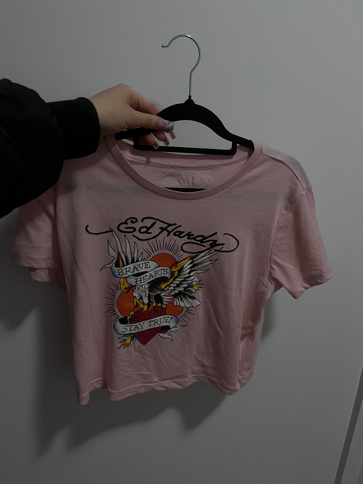 pink ed hardy crop top