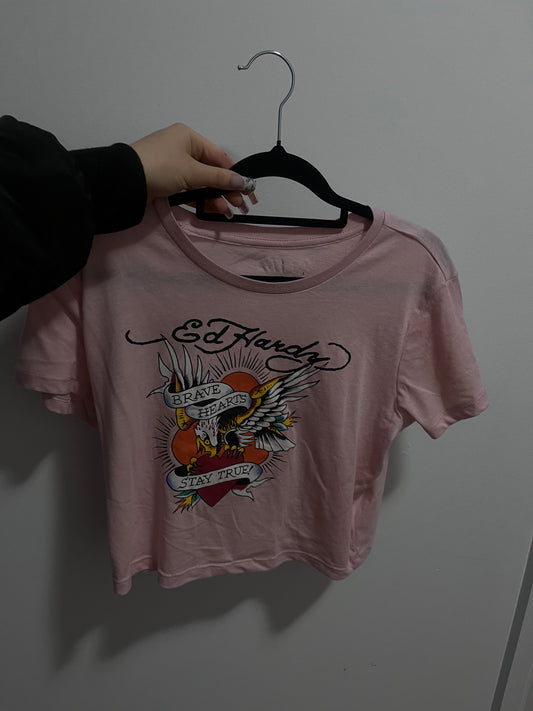 pink ed hardy crop top