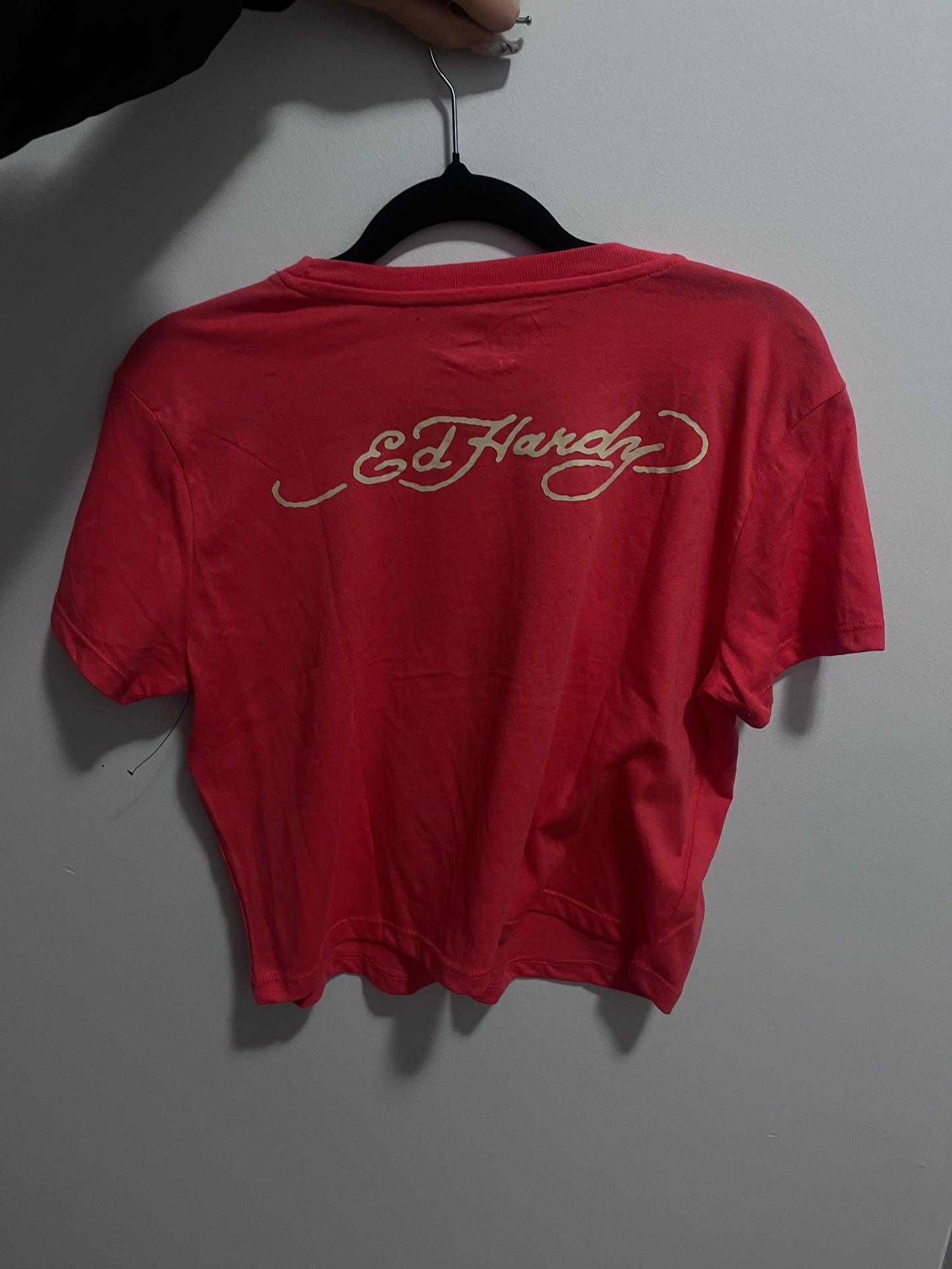 orange ed hardy croptop