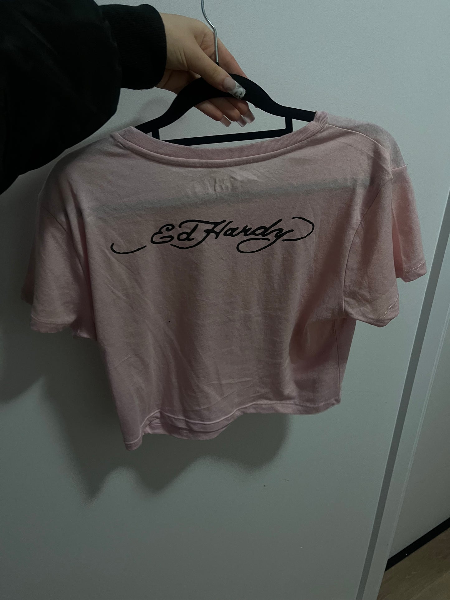 pink ed hardy crop top